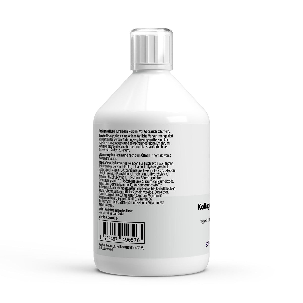 Collagène marin Type 1 et 3 1500 Da fruits rouges | Liquide 500 ml, 50 portions, étiquette et conseils d’utilisation