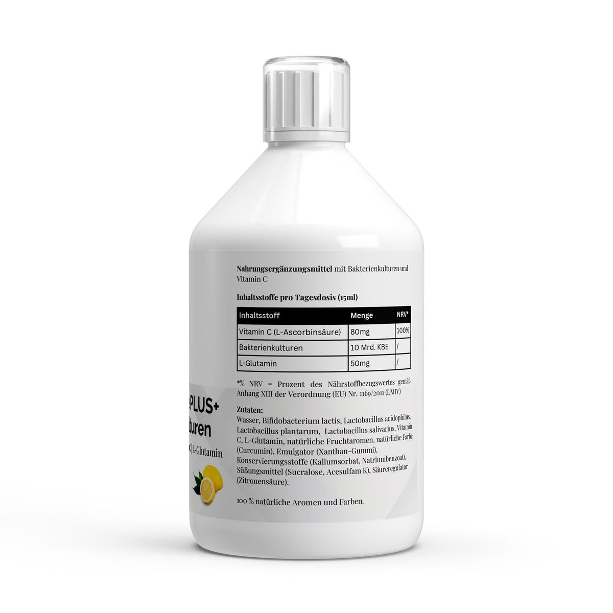 Cultures bactériennes Vita Balance Plus citron | Liquide 500 ml, 33 portions, étiquette et informations produit