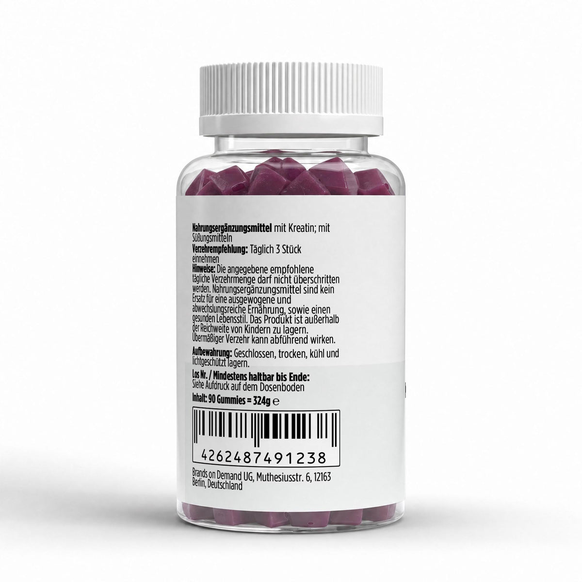Créatine monohydrate cerise | 90 gummies, étiquette et informations produit