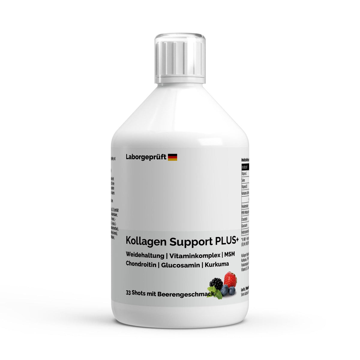 Collagène bovin Support Plus 1500 Da fruits rouges | Liquide 500 ml, vue du produit