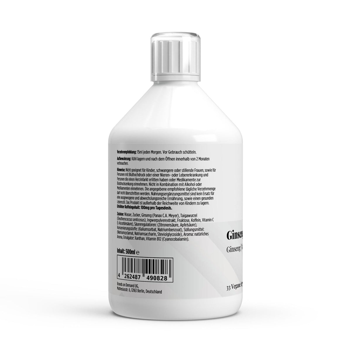 Ginseng Power Plus | Liquide 500 ml, 33 portions, étiquette et conseils d’utilisation