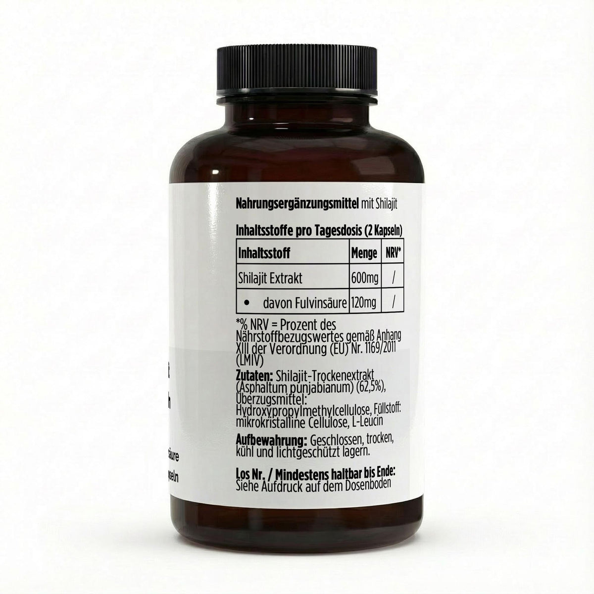 Shilajit 20 % acide fulvique | 90 gélules vegan, étiquette et informations produit