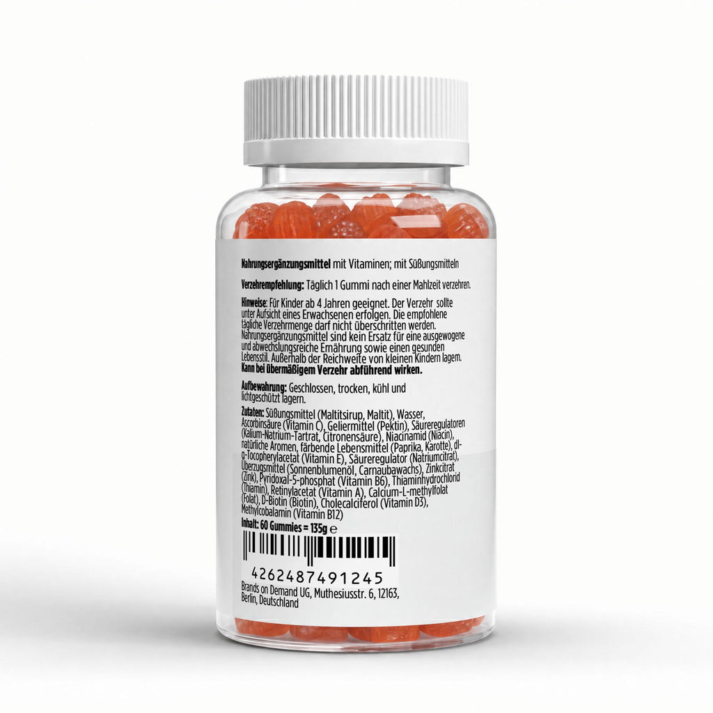 Multivitamines enfants orange | 60 gummies vegan, étiquette et conseils d’utilisation