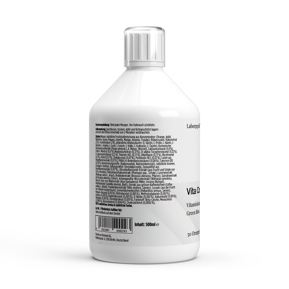 Multivitamines Vita Complete Plus orange | Liquide 500 ml, 50 portions, étiquette et conseils d’utilisation