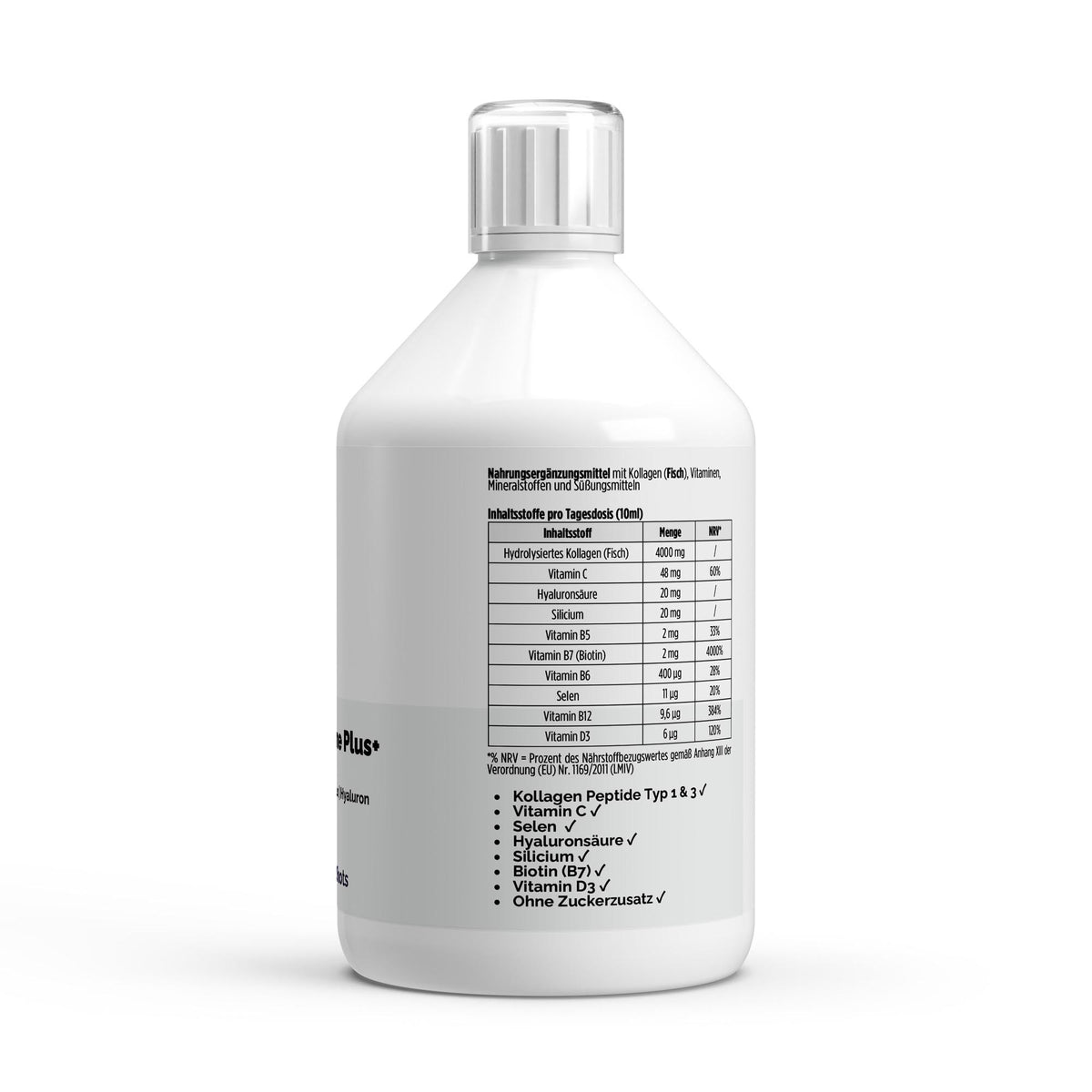 Collagène marin Type 1 et 3 1500 Da fruits rouges | Liquide 500 ml, 50 portions, étiquette et informations produit