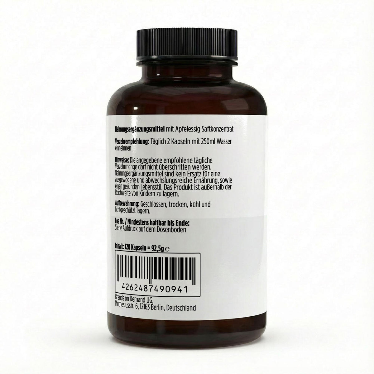 Extrait de vinaigre de cidre 600 mg | 120 gélules vegan, étiquette et conseils d’utilisation