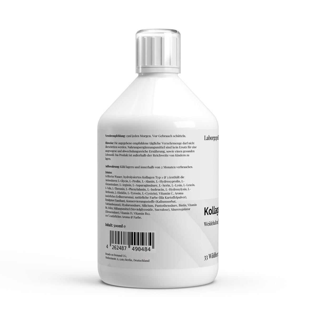 Collagène bovin Vital Plus 1500 Da fruits rouges | Liquide 500 ml, étiquette et conseils d’utilisation