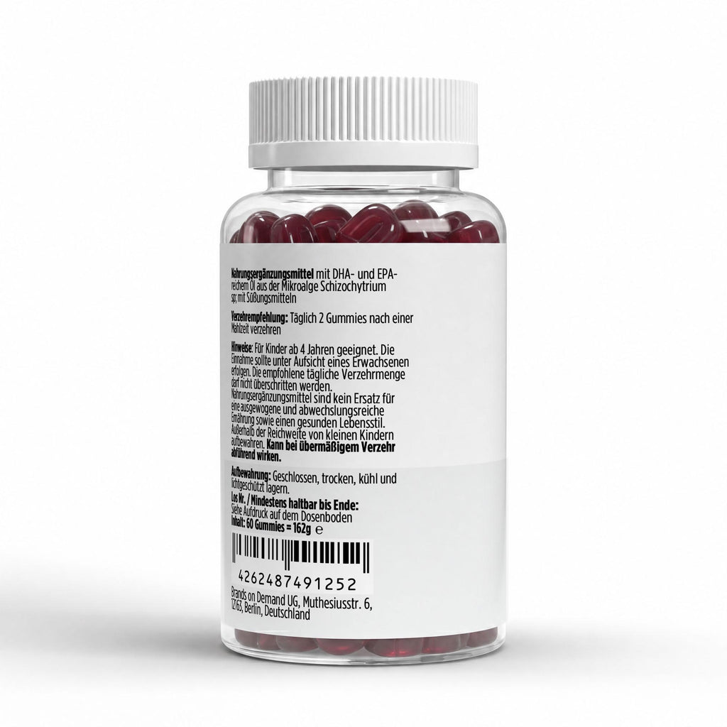 Oméga-3 enfants framboise | 60 gummies vegan, étiquette et conseils d’utilisation