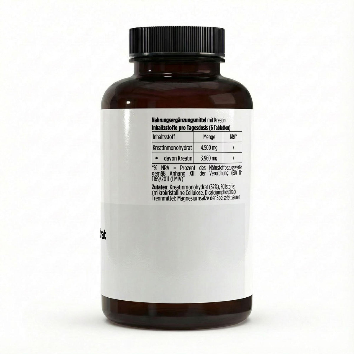 Créatine monohydrate | 180 comprimés vegan, étiquette et informations produit