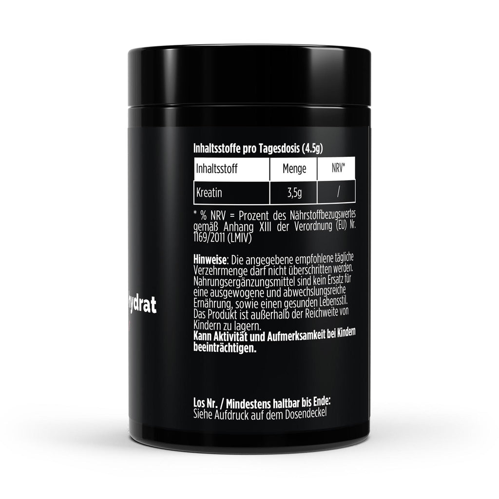 Créatine monohydrate framboise | Poudre 500 g, étiquette et informations produit