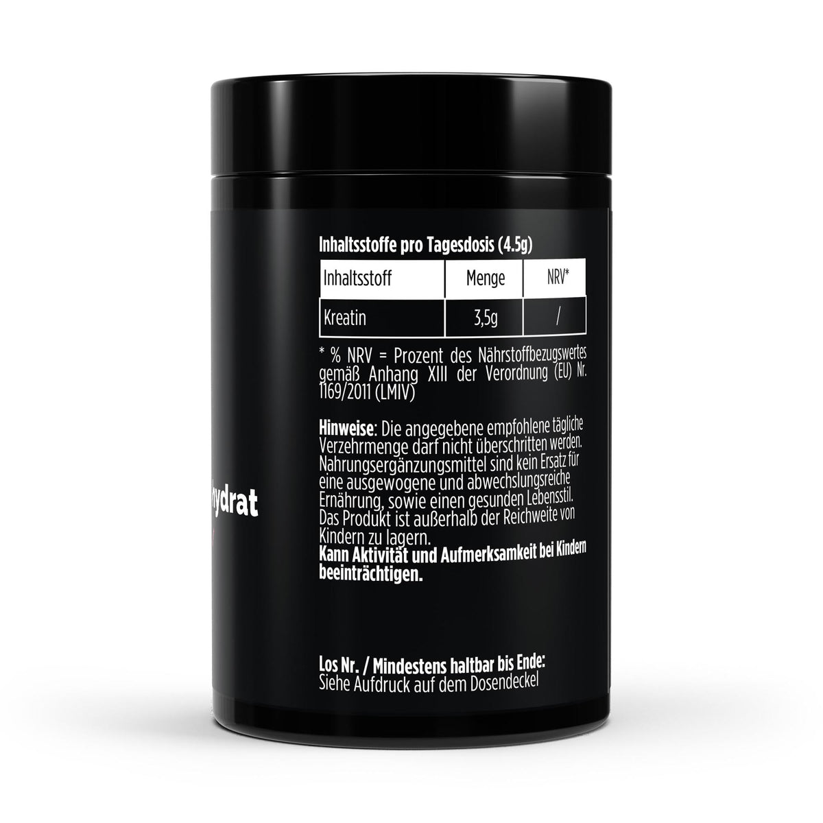 Créatine monohydrate framboise | Poudre 500 g, étiquette et informations produit