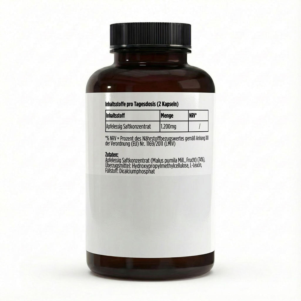 Extrait de vinaigre de cidre 600 mg | 120 gélules vegan, étiquette et informations produit