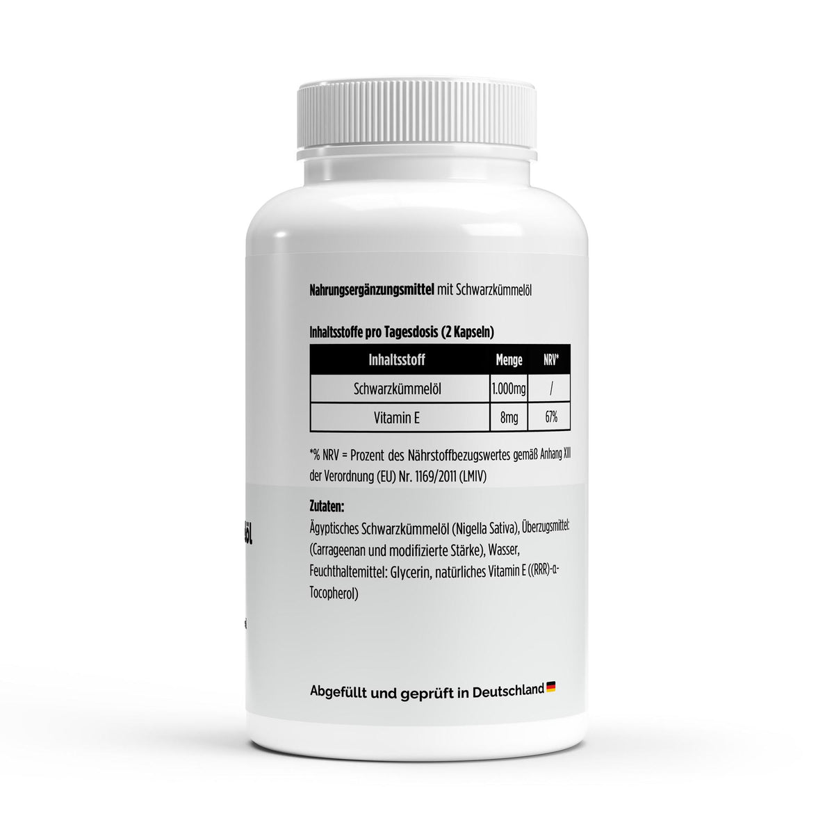 Huile de nigelle égyptienne 0,45 % thymoquinone | 240 capsules molles vegan, étiquette et informations produit