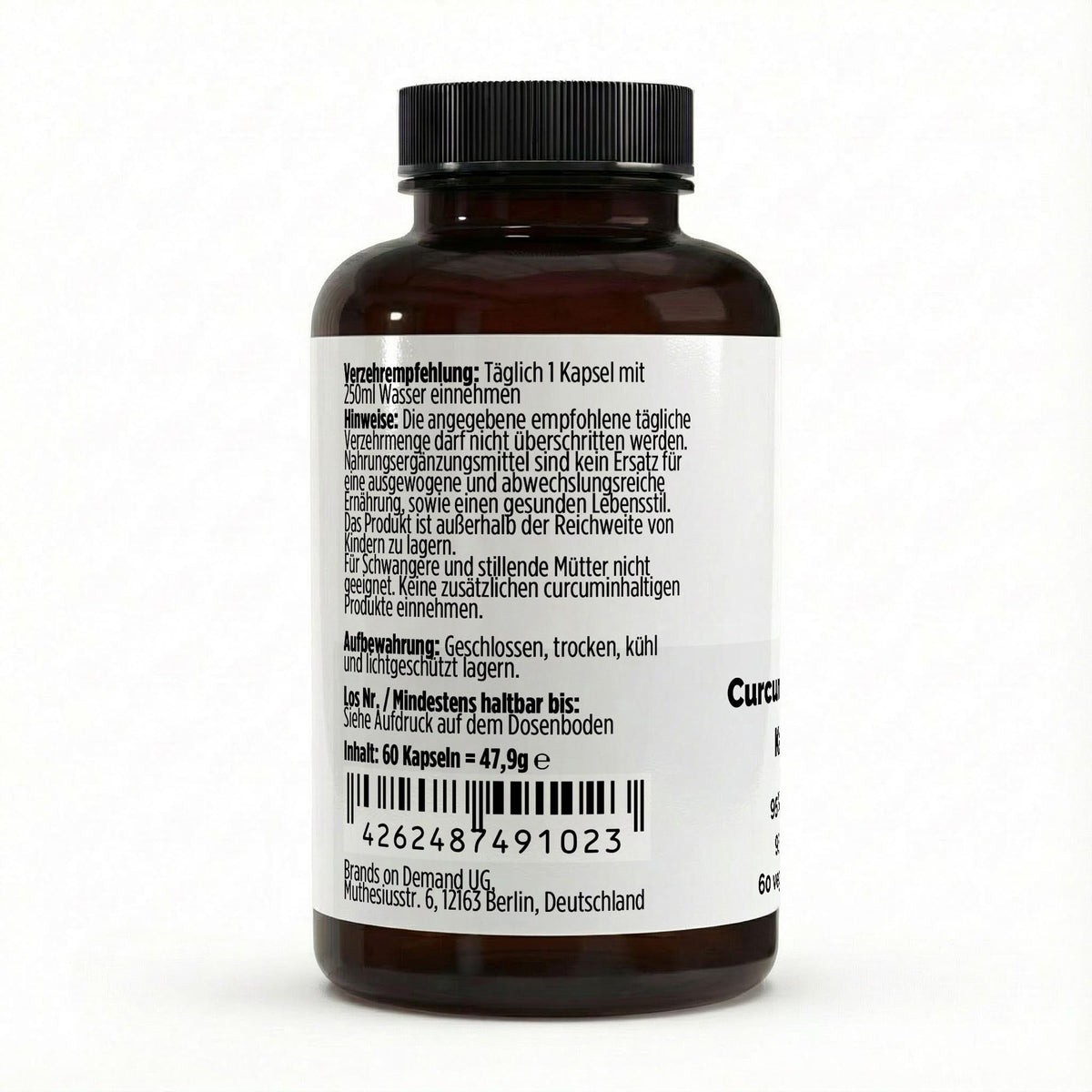 Curcuma 95 % curcumine + Pipérine | 60 gélules vegan, étiquette et conseils d’utilisation